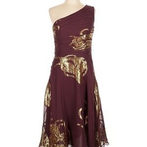 Banana Republic Burgundy One-Shoulder Dress with Gold Accents